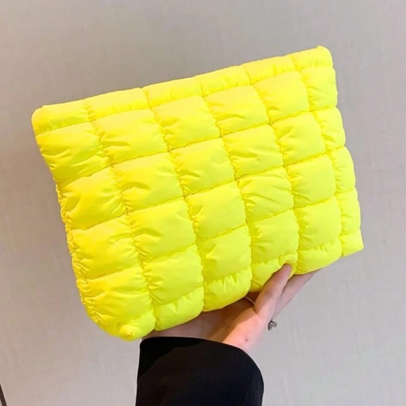 Buy it Now! Yellow quilted puffer bag cosmetic - Picture 1 of 1